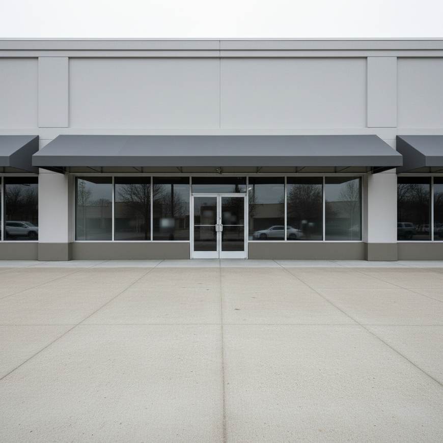 Illustrative example: the same commercial storefront sidewalk with uniformly clean concrete after pressure washing